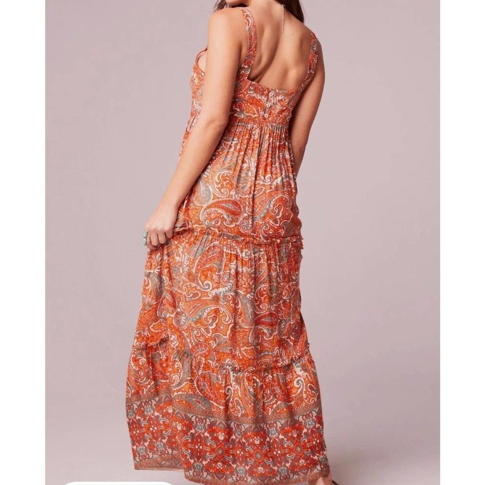 Alejandra Orange Paisley Tiered Maxi Dress In Ivory/Orange Medium - Picture 3 of 10
